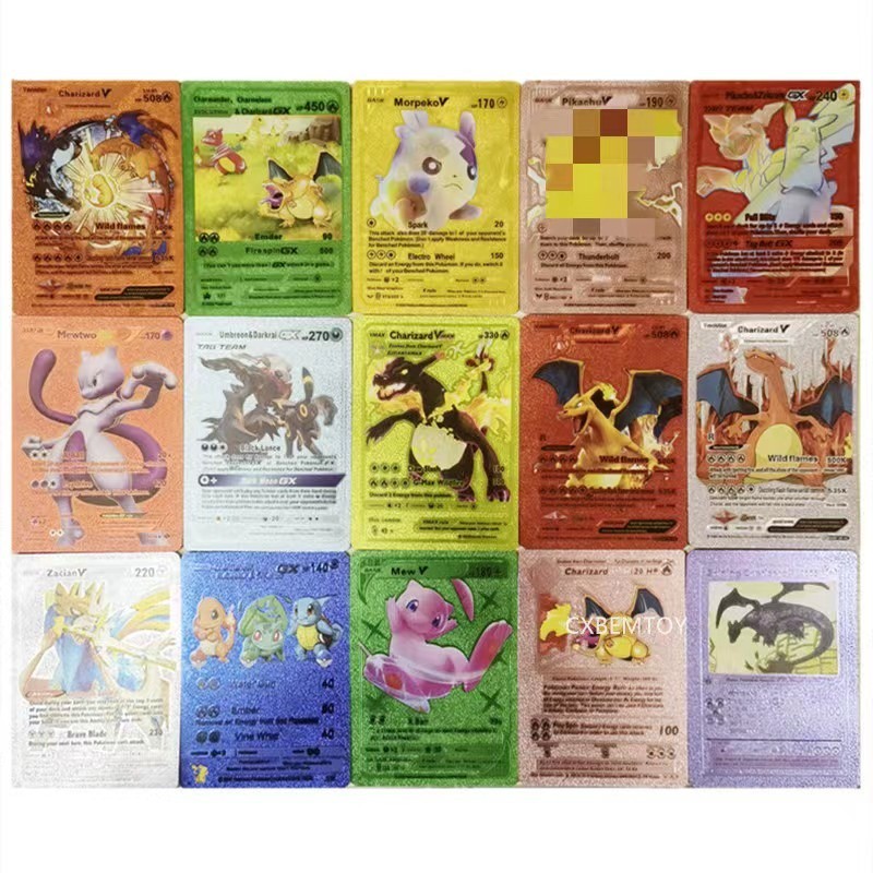 Reliable Essential 55 PCS Pokemon Cards Colorful Metal Gold Vmax GX Energy Card Charizard Pikachu Rare Collection Ba - Image 2