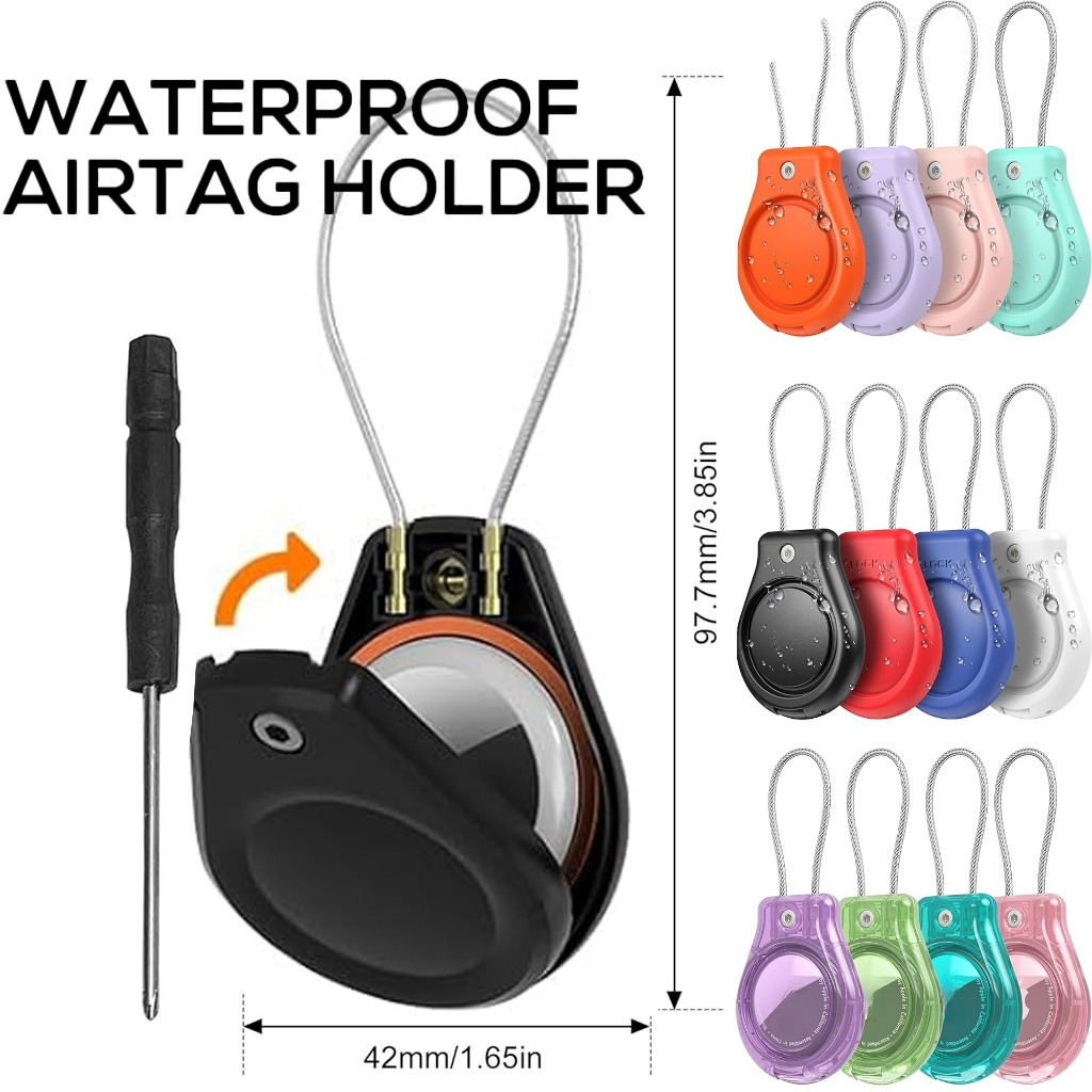 Waterproof AirTag Keychain Holder Air tag Lock Case with Wire Cable Compatible with AirTags, Ultra Durable Anti-Lost Protective Case with Keyring for Luggage, Key, Backpack