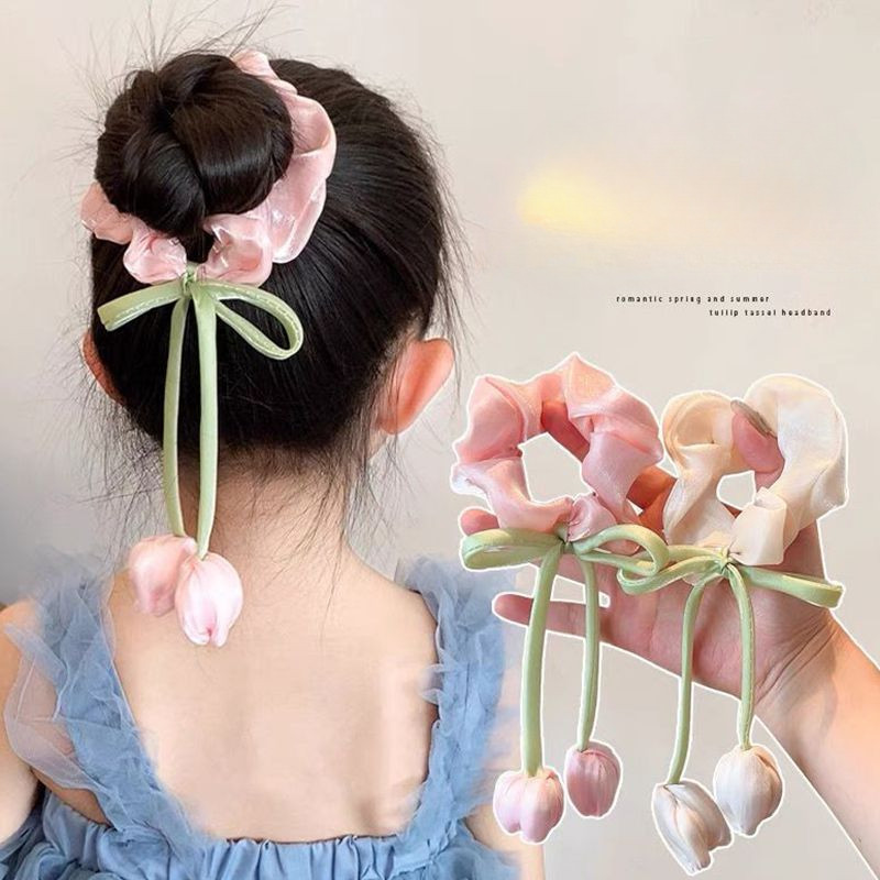 Colorful Tulip Scrunchy Hair Tie Girls Sweet Cute Candy Color Flower Hair Tie Head Tie Ball Hair Tie Children Hair Accessories