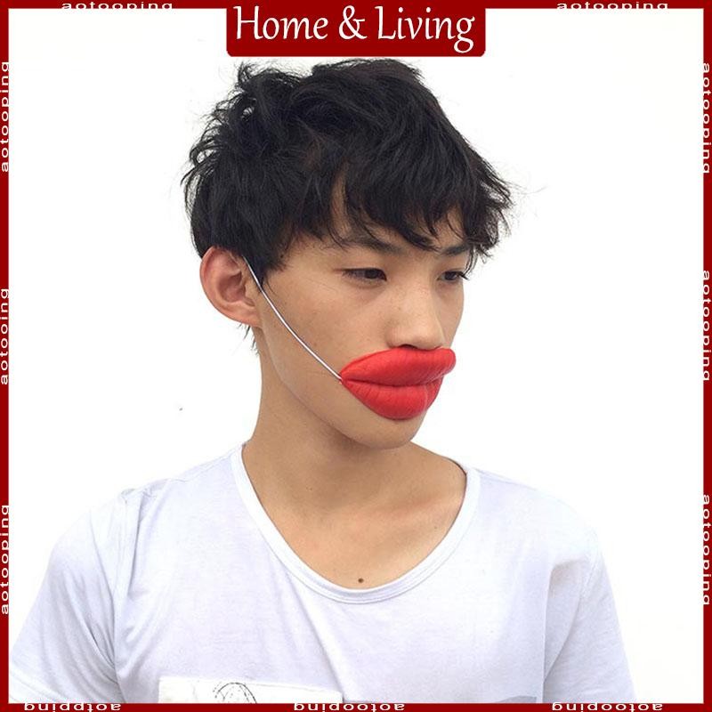 AOTO Props Jokes Sausage Red Lips Thick Big Mouth Halloween Funny Horror Latex