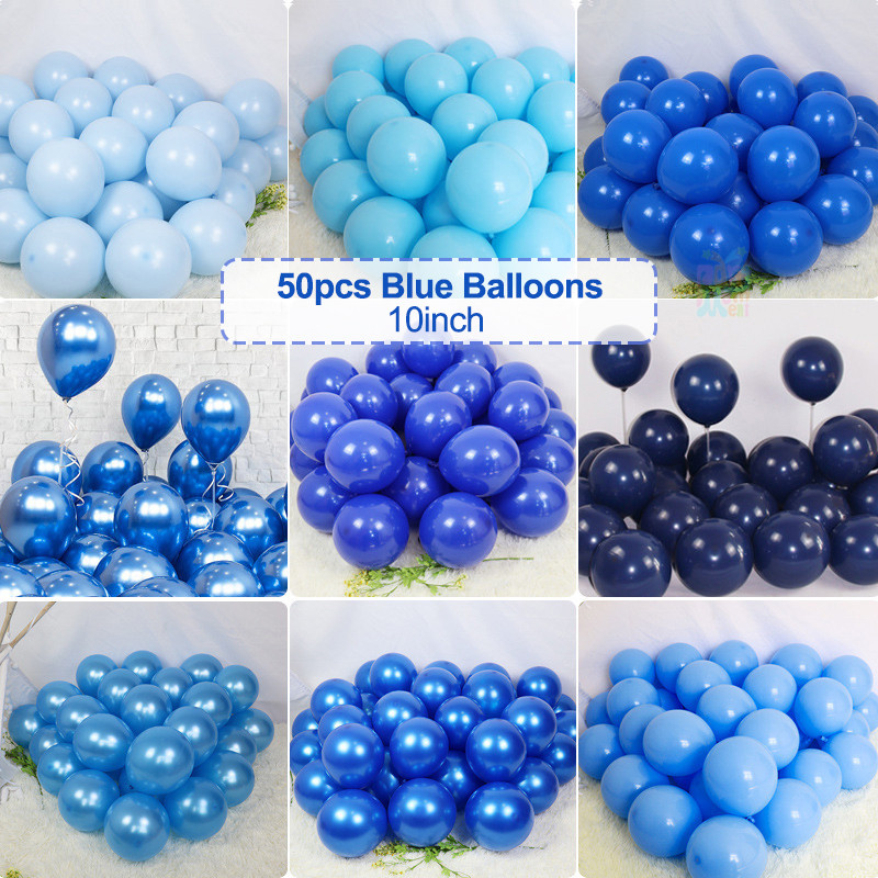 50pcs Light Blue Metallic Blue Ice Navy Blue Balloon 10 Inch for Wedding Anniversary Birthday Party Decorations