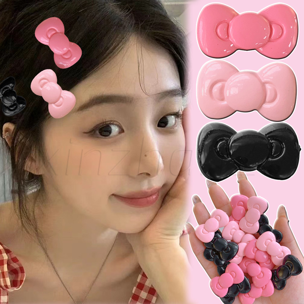 Kawaii Sanrio Bow Hairpin Hello Kittys Hairpin - Fashion French Retro Headwear - Cute Girl Heart Side Clip Bangs - Plastic, Cartoon, Colorful - for Hair Accessories