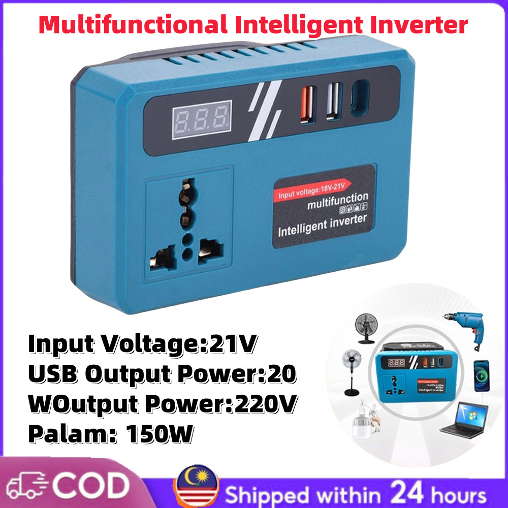 【Ready Stock】Portable Power Inverters for 20V Battery Inverter 20V to 220V Converter with Dual USB,AC Outlet and Type-C