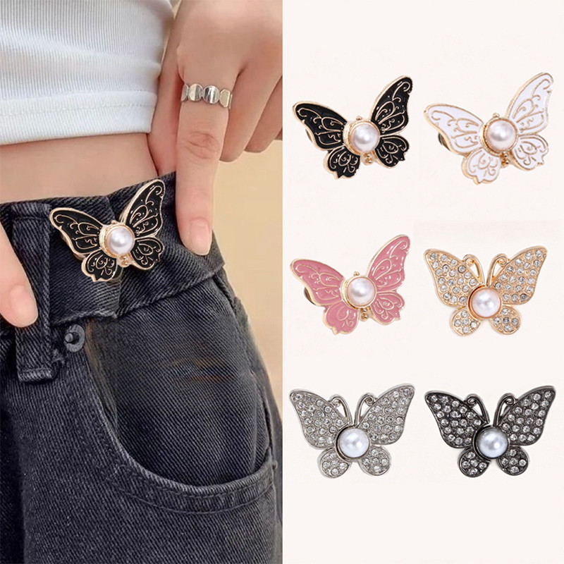 Pearl Butterfly Narrow-Waist Buckle Detachable Nail-Free Seam-Free Narrow-Waist Button Jeans Waist Big to Small Narrow @-