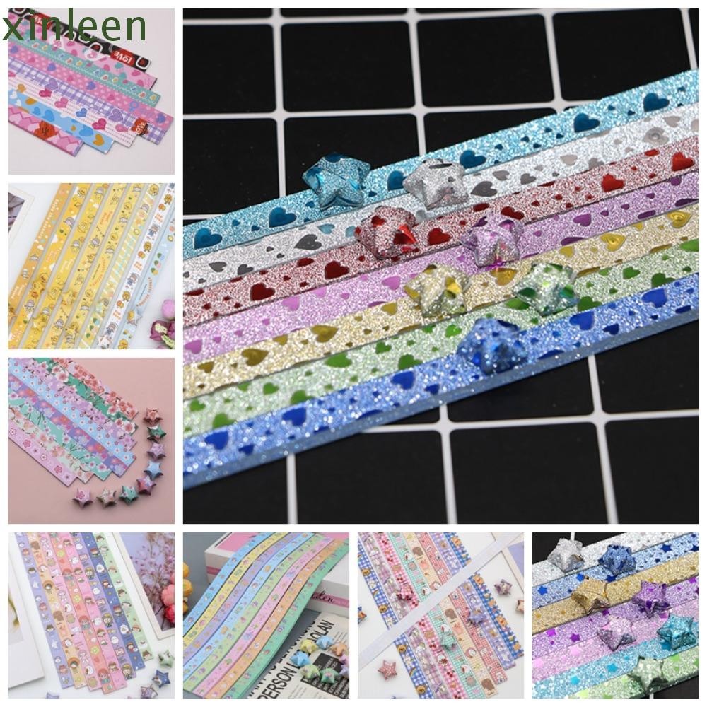 XINLEEN Star Folding Paper, Paper Craft Handmade Origami Stars Paper, Pearlescent Gradient Color Star Paper Strips Colorful Delicacy Cartoon Star Folding Paper Decoration