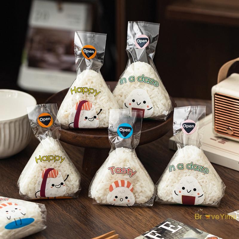 [BraveYimu] 50/100Pcs Lovely Cartoon Triangle Rice Ball Packing Bag Seaweed Onigiri Sushi Bento Making Mold Bento Accessories Sushi Bags New