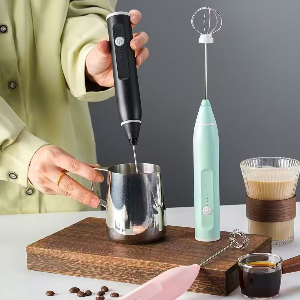 Portable Rechargeable USB Speed Adjustable Milk Frother Electric Egg Coffee Foam Maker Mixer 2 Stainless Steel Whisk