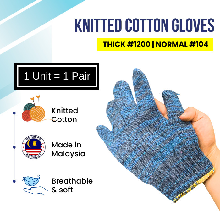 [Tukang] Made in Malaysia, JO GLOVE 1200 Thick Cotton Knitted Hand Gloves, Sarung Tangan, String Unisex Work Glove