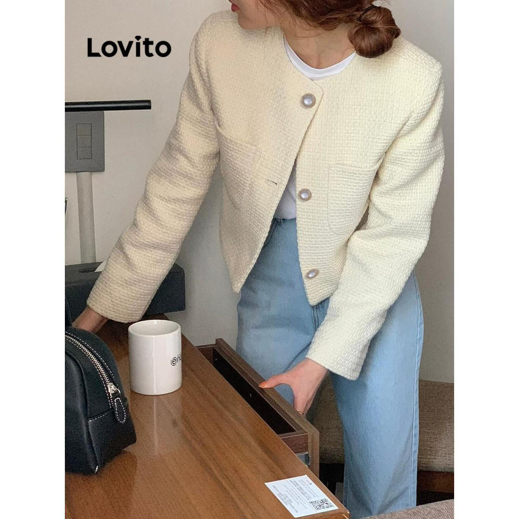 Lovito Plain Button Blazer for Women LNA70046 Lovito Blazer Polos dengan Kancing untuk Wanita LNA70046