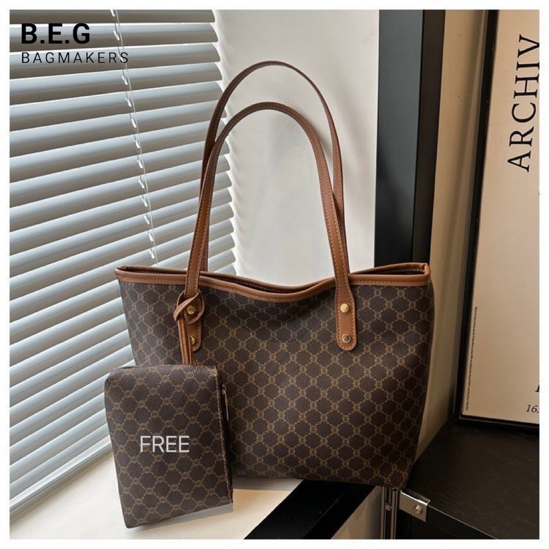 B.E.G [Free Pouch]Designer Bag Luxury Handbag Women Casual Shoulder Bag Underarm Tote Fashion Crossbody Bag murah