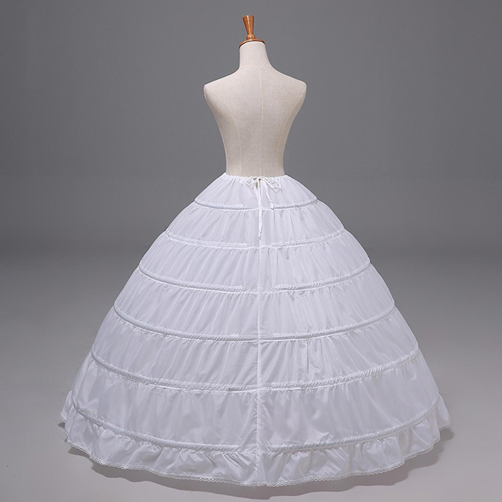 【Ready Stock Fast Send】White Long 6 Hoops Petticoat Full Wedding Ball Gown Crinoline Skirt