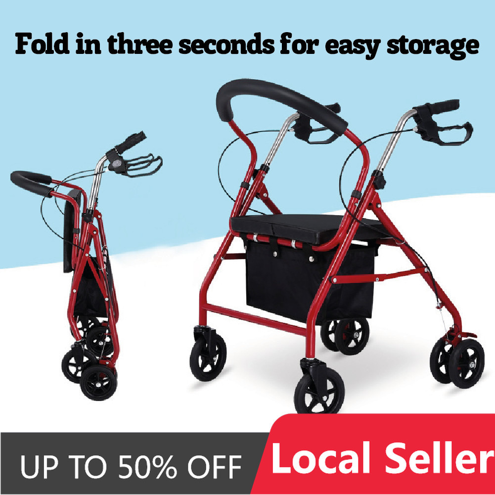 LOCAL STOCK Rollator Walker Adult Wheelchair Pasar Lightweight Foldable Walking Frame With Seat and Wheel Tongkat Roda Kaki Empat