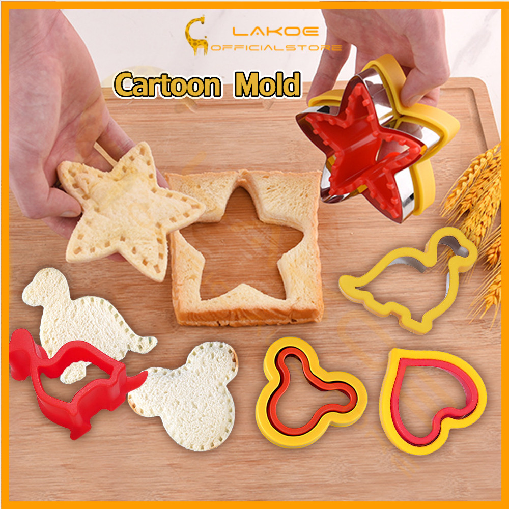 LAKOE Sandwich Cutter with Stainless Steel Easy Use Toast Bread Mould Biscuit Mold Dinosaur Heart Star Bento Maker