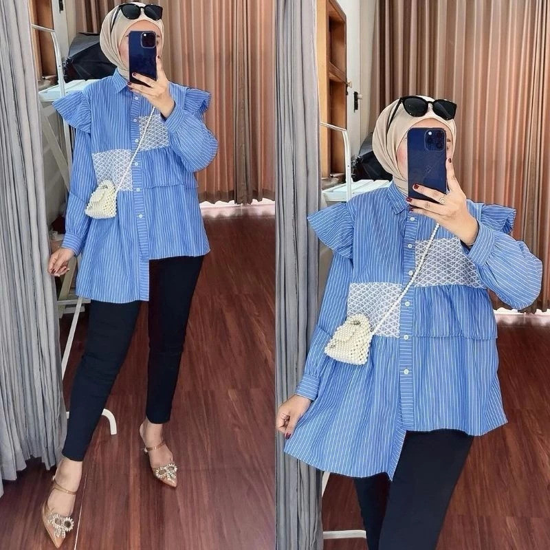 Yossa - ZPF WOMEN'S SELI SALUR SHIRT / Sasi Kemeja Karlisa / Contemporary Work Shirt Outfit / Trendy Women's Simple Outfit / Irregular Long Shirt Clothing