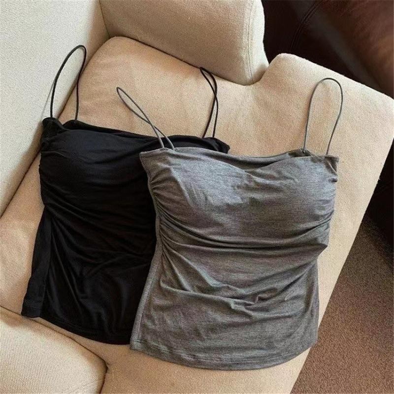 [Ready Stock]  INS Stretchable Korean Women Singlet Padded Camisoles Sexy Crop Tube Top with Padded Street