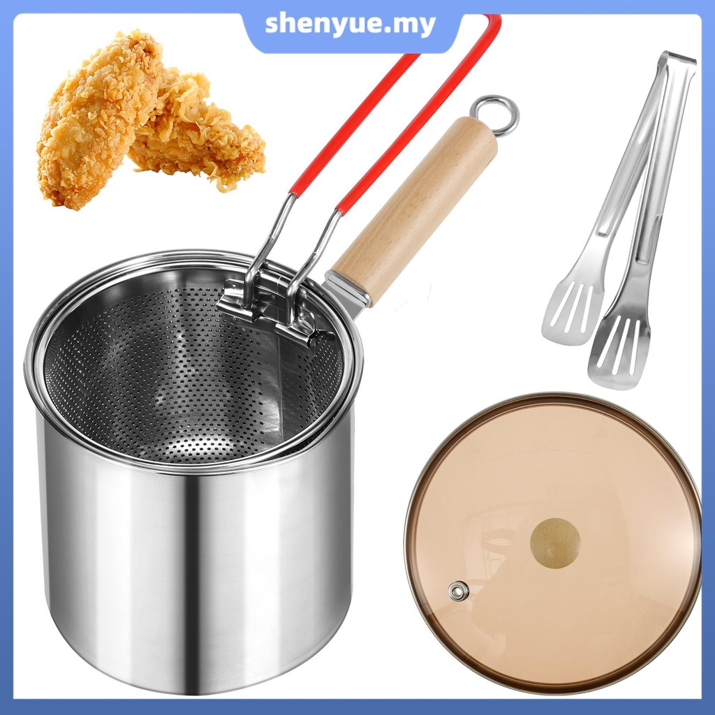 Deep Fryer Pot Set 304 Stainless Steel Deep Fryer Pan with Strainer Basket Food Clip Lid 3L Chip Fryer Pan Non Slip Handled Small Deep Fryer Mini Oil Fryer Pot for SHOPSBC3001