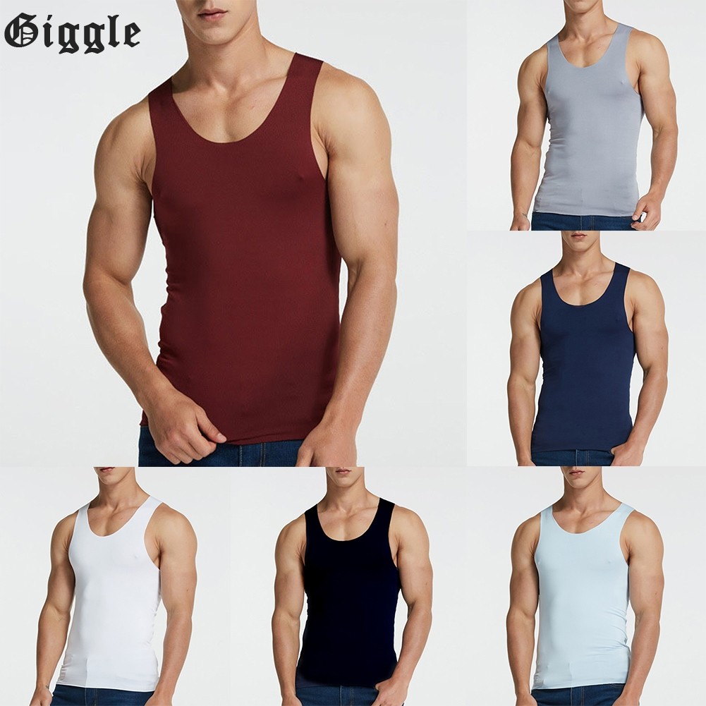 【GIG】Men Seamless Tank Top Sleeveless Ice Silk High Elastic Hurdling Tees Casual Vest