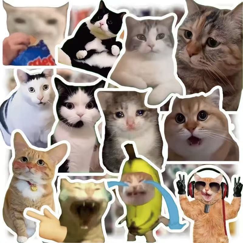 100 Pcs/pack Memes Cat Stickers Cute Funny Ghostly Kitten Emoji Material Scrapbook Diary Stickers for Phone Case Water Cup