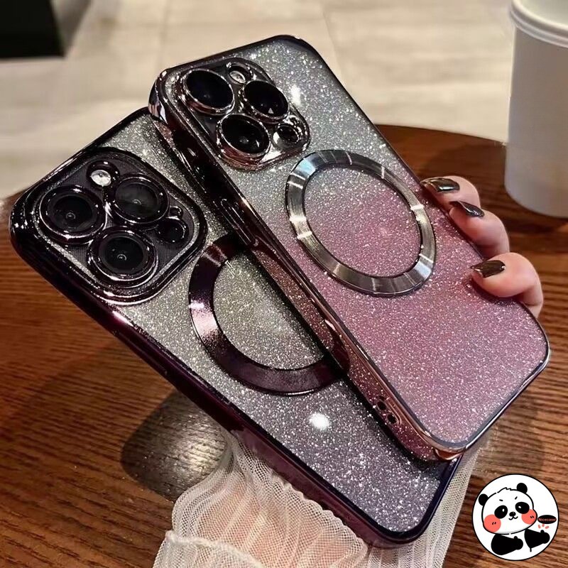 Luxury Magnetic Plating Phone Case For iPhone 11 Pro Max XR XS Max X 8 7 6 6s Plus 8+ 7+ 6+ 6s+ Wireless Charging Cover Cute Shiny Glitter Soft Casing