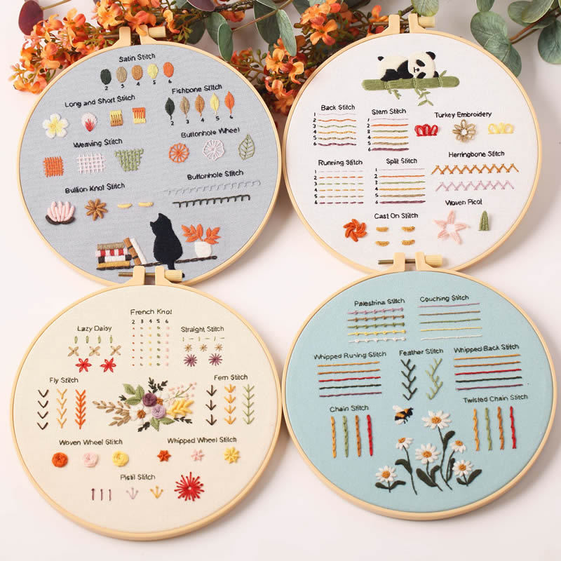 [HEPU] 4 Sets Embroidery Stitches Practice Kit, Embroidery Kit for Beginners with Embroidery Patterns, Beginner Embroidery Kit, Embroidery Kits for Adults, Hand