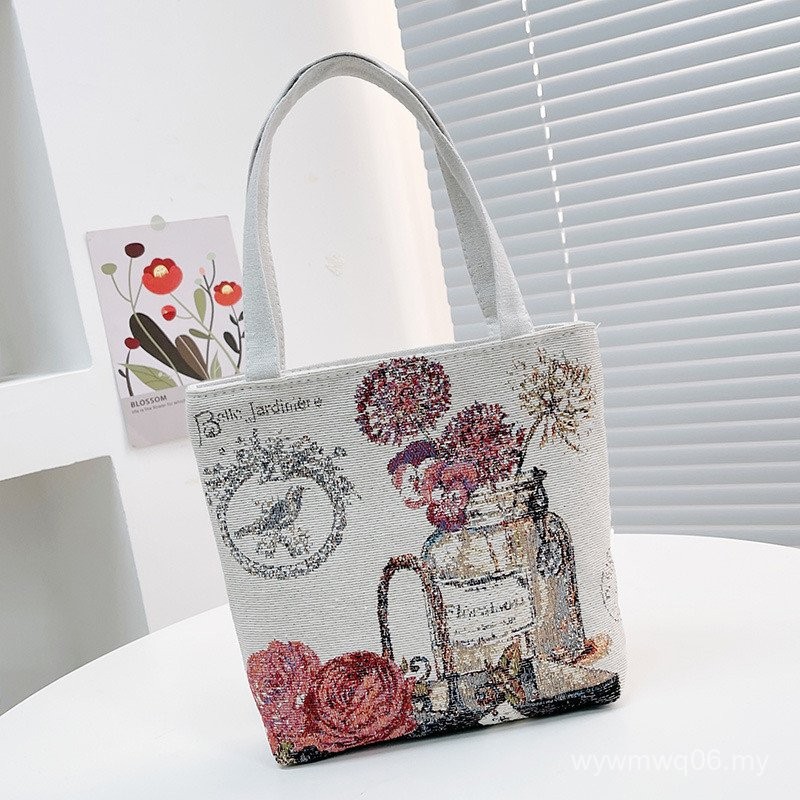 2023 New Style Handbag Female Bag Mommy Walking Handbag Mobile Phone Coin Purse Double-Sided Embroidered Canvas Bag Fema