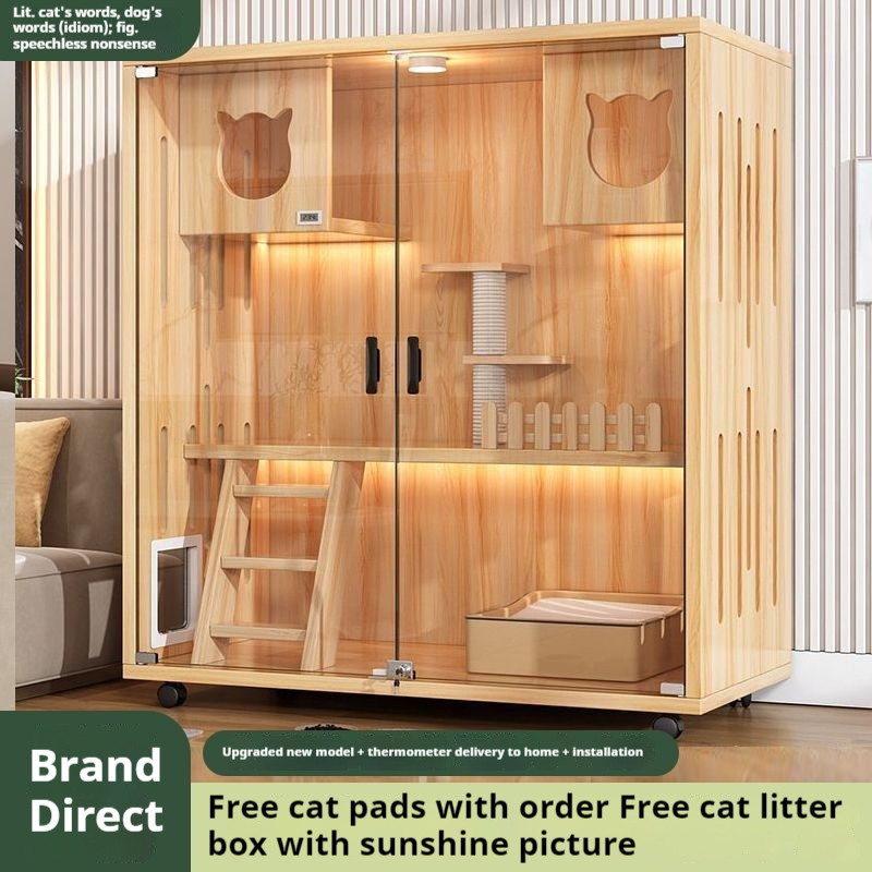 Upgrade New Premium Cat Cage Tempered Glass Door Villa Sangkar Kucing Tidur