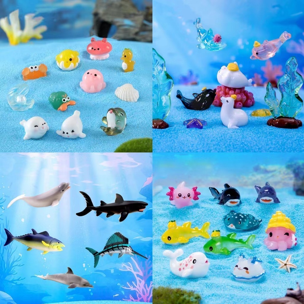 Marine Animals Moss Micro Landscape Cute Cartoon Figurines Gardening Decorations Fish Tanks Aquarium Landscaping DIY Succulent Potted Plant Decorations Resin Crafts