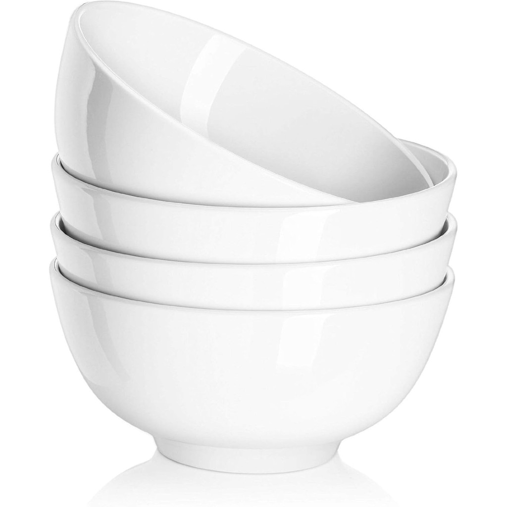 DOWAN 22 OZ White Ceramic Bowls Set of 4 - Perfect for Soup Bowls for Kitchen, Cereal Bowl, Ramen Bowl,Oatmeal Bowl, Fruit Bowl,Salad Bowl, Rice Bowl - Dishwasher & Microwave Safe