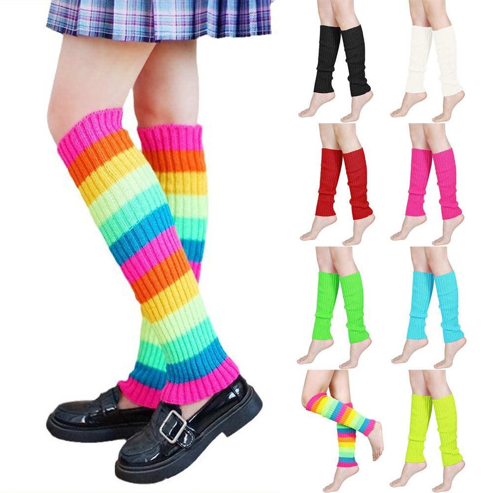 Neon Ribbed Leg Warmers Harajuku Y2K Lolita Japanese Leg Covers Boot Socks for Daily Gatherings Street JK Clothing Rainbow Socks
