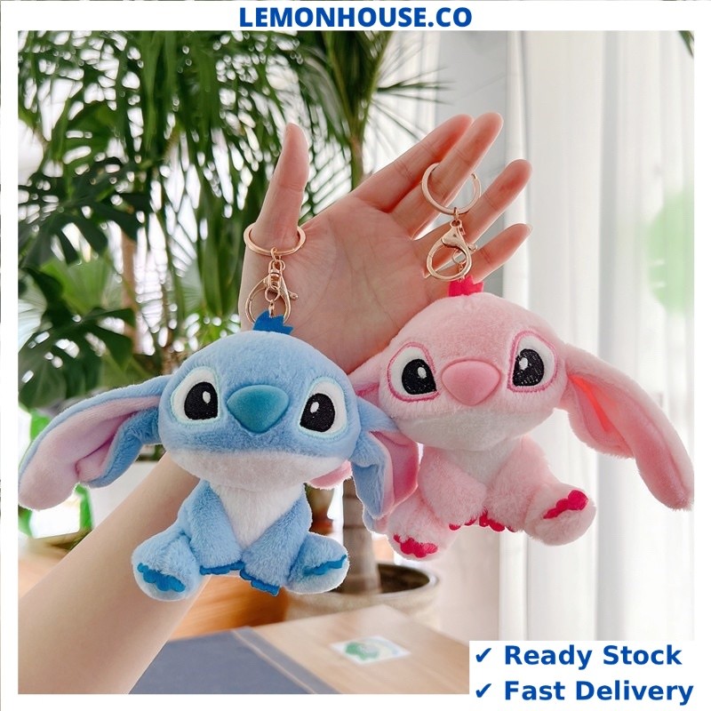 Ready Stock Stitch keychain Blue Pink Purple Pendant Plush Toy Student Backpack Couple Tote bag acccesories rantai kunci