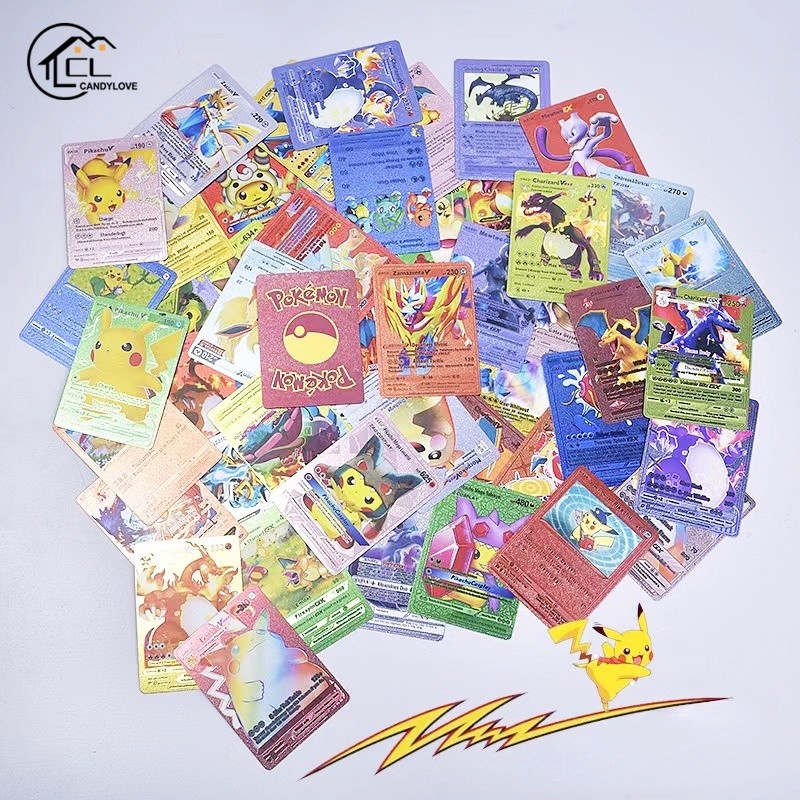 [Clearance sale] 55 PCS Pokemon Cards Colorful Cards Metal Gold Vmax GX Energy Card Charizard Pikachu Rare Collection Ba