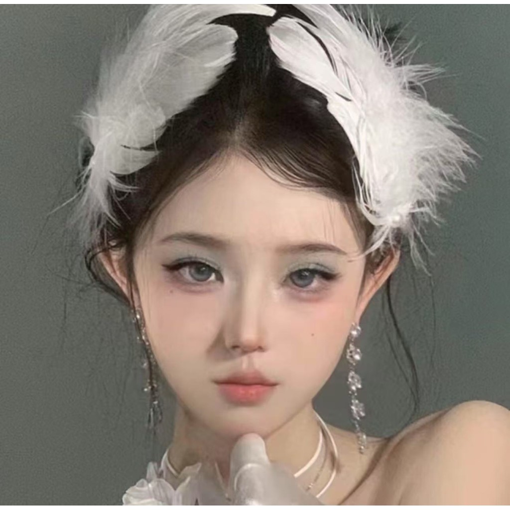 Fairy Elegant White Feather Hairpin Sweet Hairwear Pearl Fluffy Girl Side Clip Ballet Decor Barrette Hair Accessories