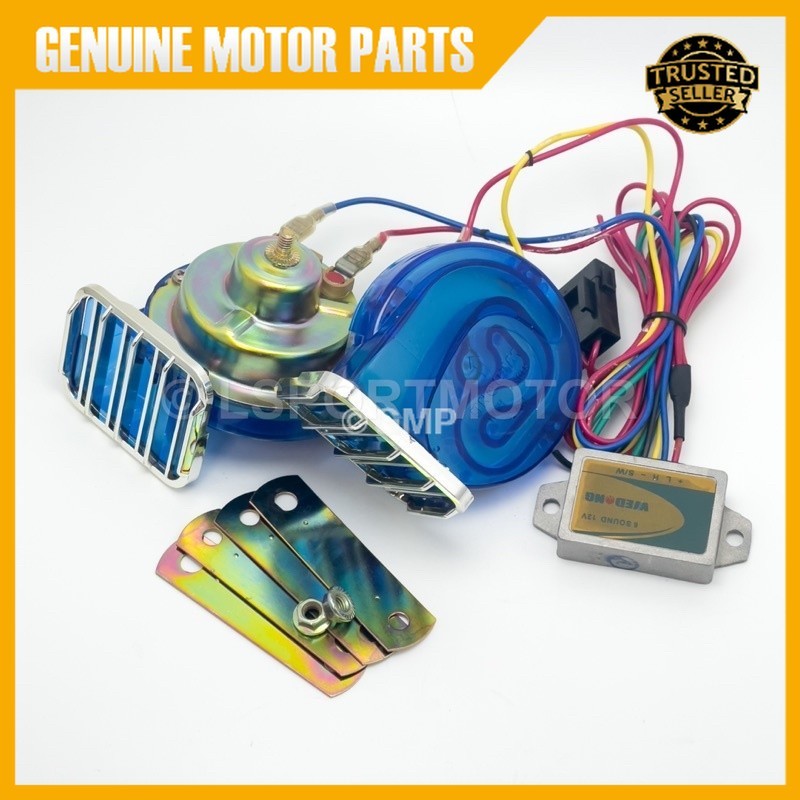 OFFER NOW 🔥 DIGITAL FUNCTION ELECTRONIC HORN (12V) 6 SOUND MOTORCYCLE CAR KERETA MOTORBIKE PIN BLUE RED