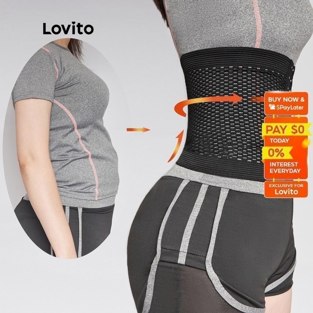 Lovito Casual Plain Breathable Waist Trimmer Body Shaper Corset L12057 (Black/Skin Color)