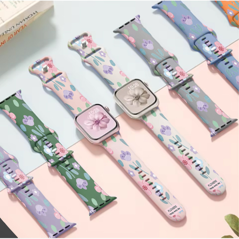 Delicate floral patterned strap suitable for Apple Watch 1 Series 2 Apple Watch Series 3 Apple Watch Series 4 Apple Watch Series 5 Apple Watch SE Apple Watch Series 6 Apple Watch Series 7 Apple Watch Series 8 Apple Watch Series 9 Apple Watch Series 10