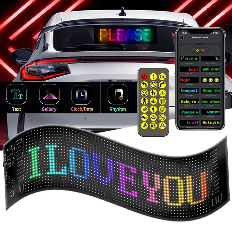LED Sign Programmable Flexible Digital Display Board App& Remote Control LED Matrix Panel DIY Scrolling Advertising Signs LED Display for Home Decor Car Shop Bar Party Business