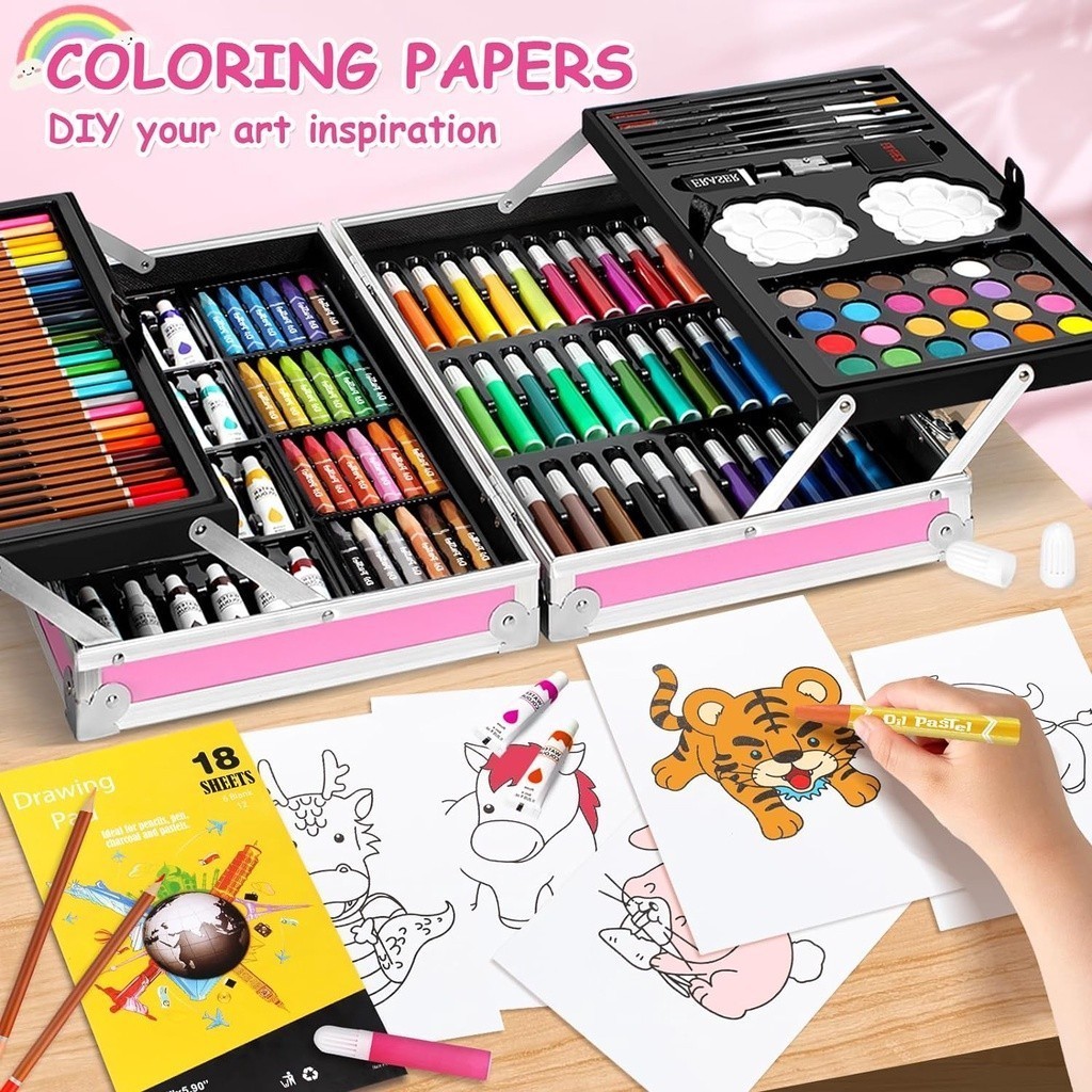 145PCS Watercolor Drawing Art Set Aluminum Case Painting Pen Stationery Set Watercolor Pens Crayon Marker Pencil Warna