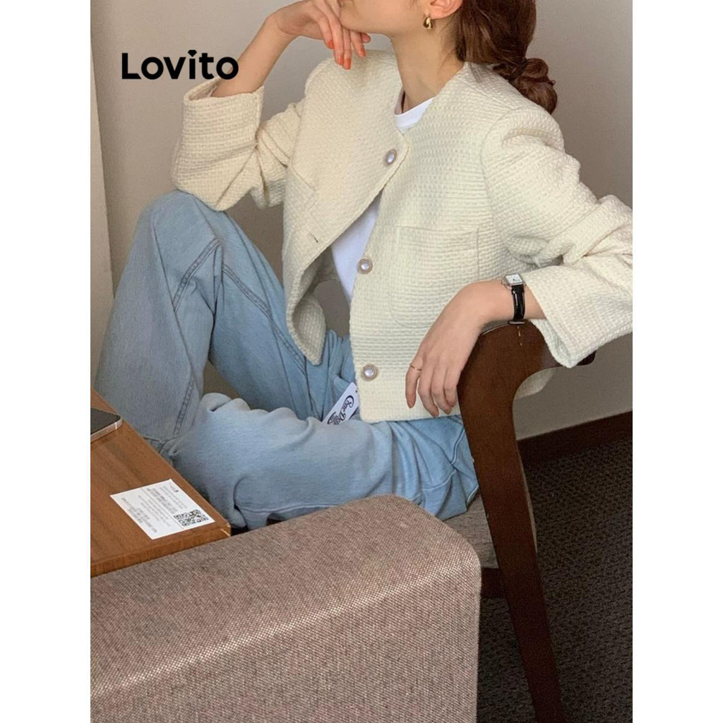 Reliable Premium Lovito Plain Button Blazer Women LNA70046 Polos dengan Kancing untuk Wanita Durable Have - Image 5