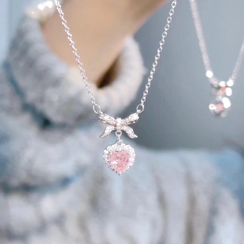FAST SHIPPING??Pink Heart Love Necklace Korea Style N159