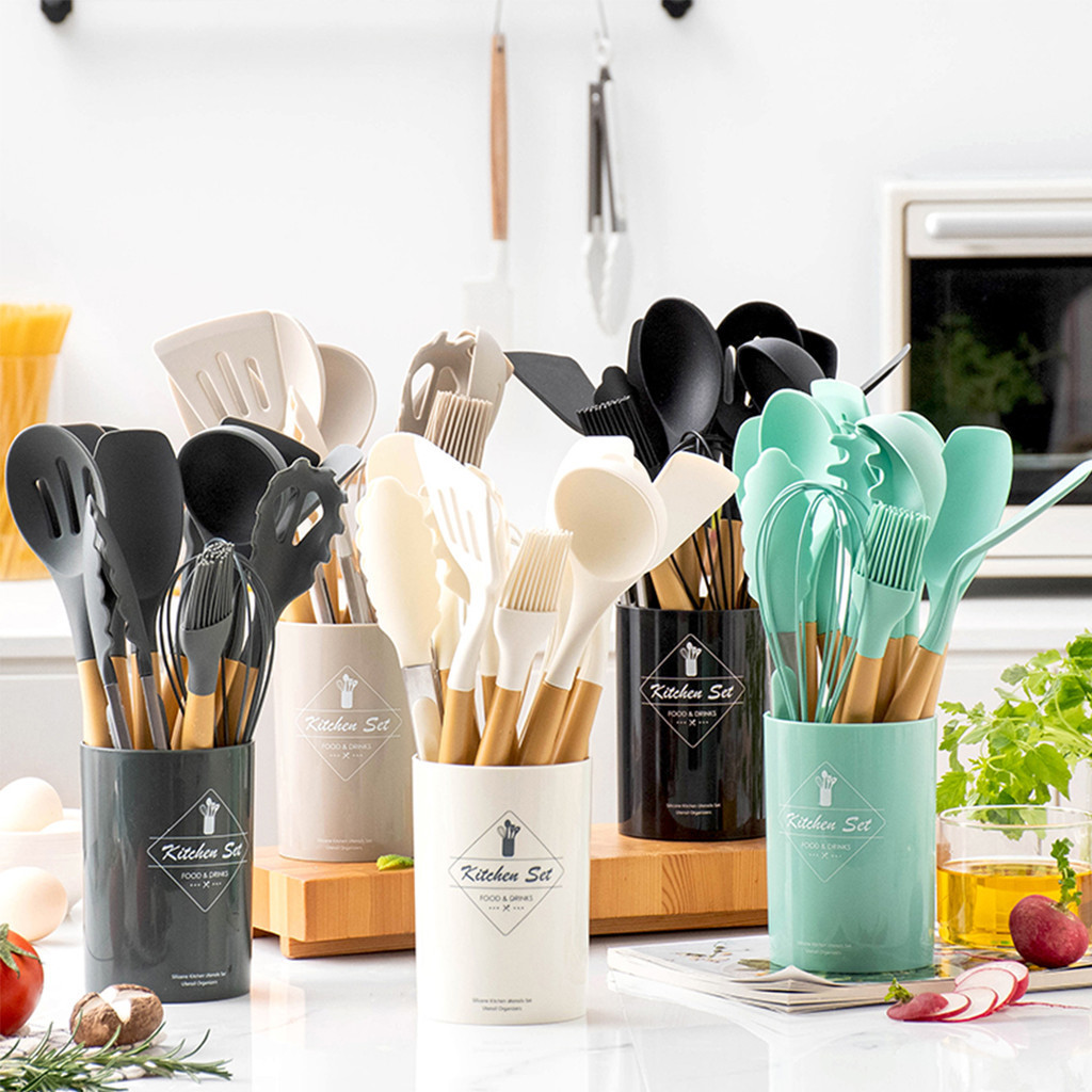 12pcs/set, Silicone Utensil Set, Kitchen Utensil Set, Baking tools and cooking kits，Safety Cooking Utensils Set, Non-Stick Cooking Utensils Set With, Washable Modern Cookware