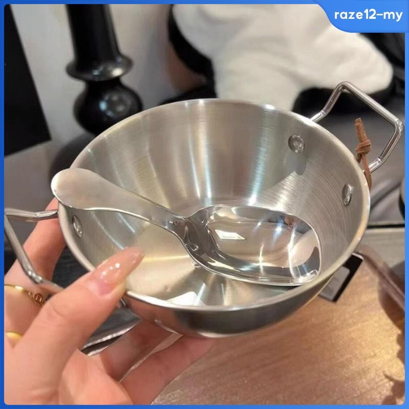 [RazecaMY] Stainless Steel Bowl and Spoon Sauce Dish Korean Traditional Versatile Kitchen Utensils Rice Bowl for Sauces Ice Cream Cereal
