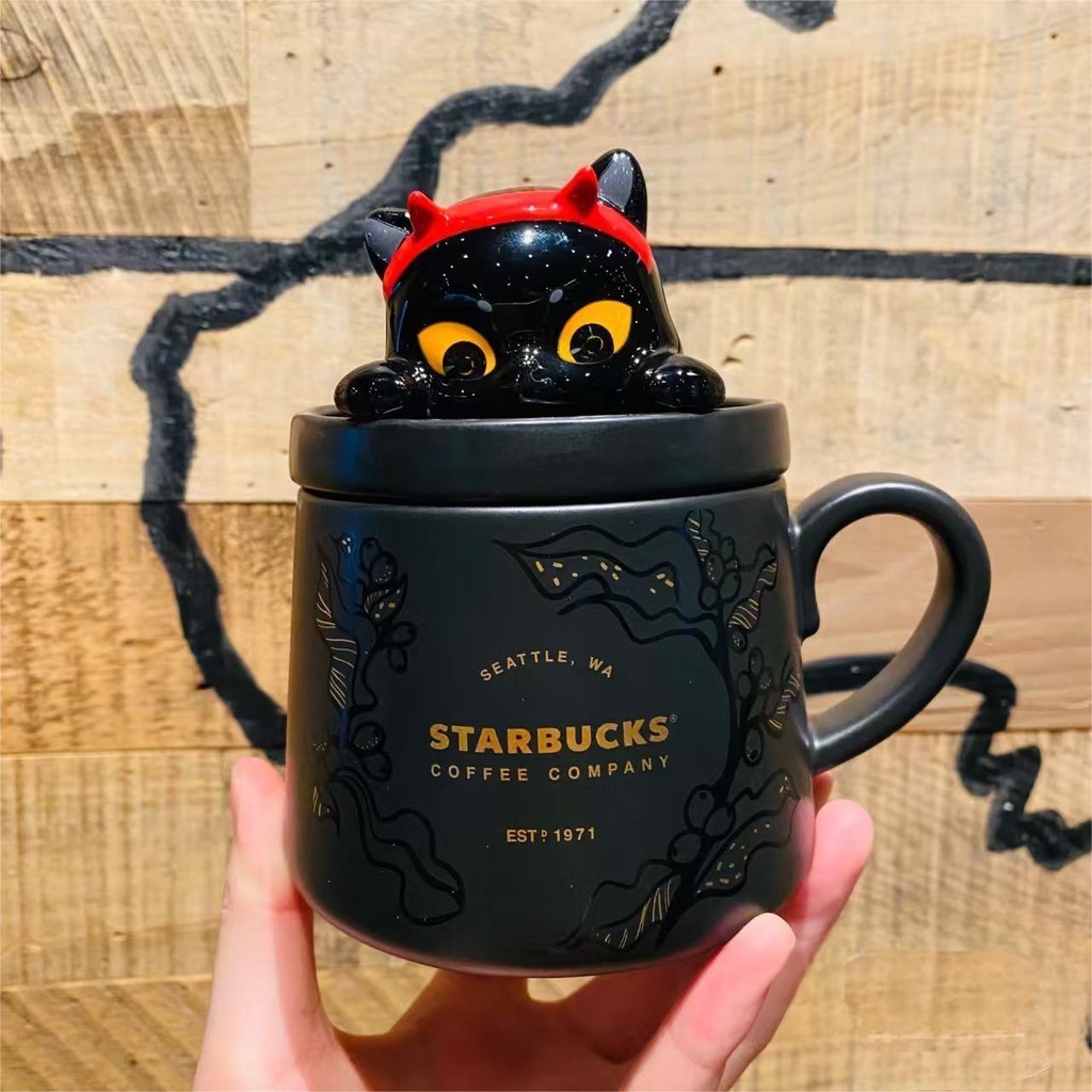 Starbucks Cup Halloween Cat Reward Coffee Mug Black Cat Cup Lid Cute Coffee Cup Desktop Drinking Cup