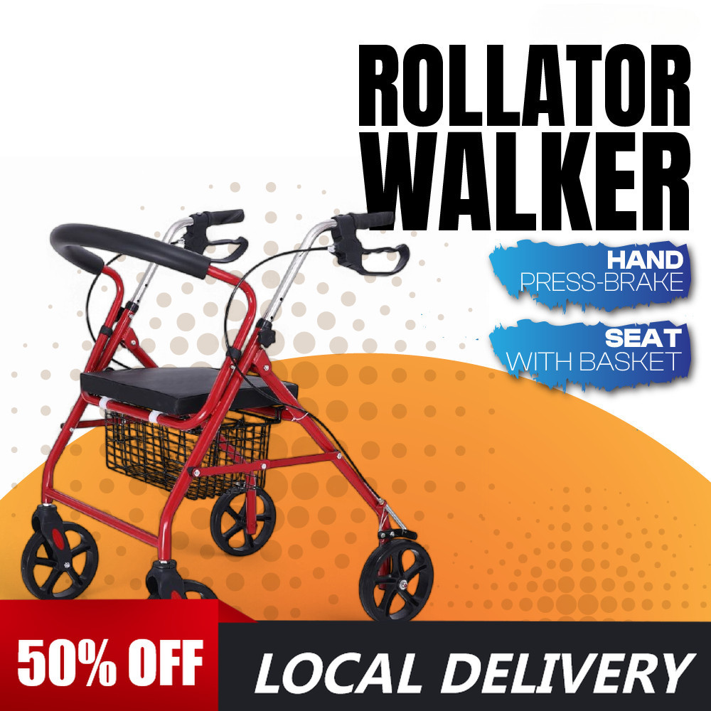 Rollator Walker Adult Wheelchair Pasar Lightweight Tongkat Roda Kaki Empat Foldable Walking Frame With Seat and Wheel