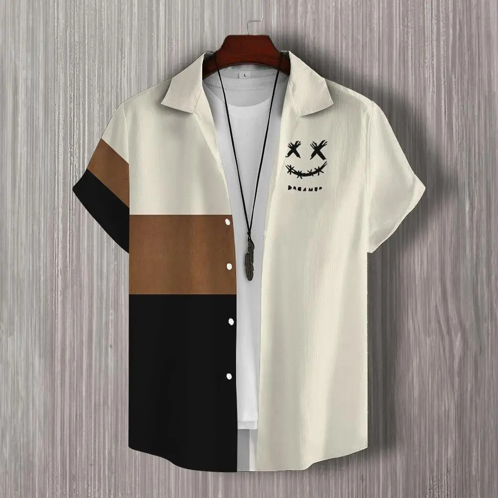 3d Patchwork Print Short Sleeve Shirt Simple Fashion Men's Daily Casual Man Clothes Oversized Hawaiian Shirts For Men Top