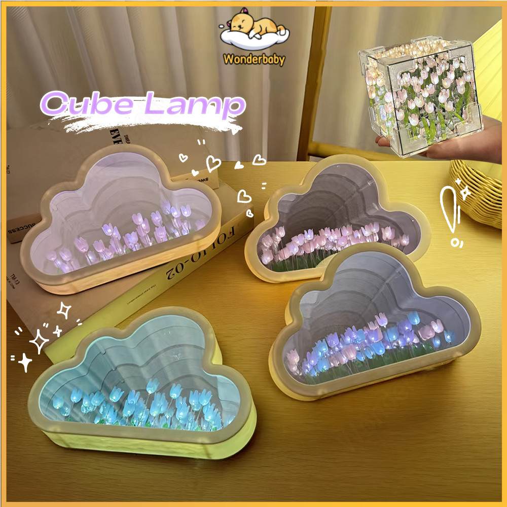 Wonderbaby Tulip Cloud lamp Creative Bedside LED Night Light Bedroom Ornaments Flower Light Romantic Mirror Table Lamps