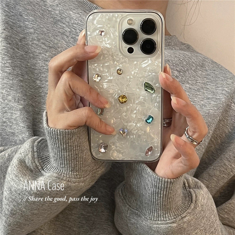 Annacase Girl Shell Pattern Three-Dimensional Color Rhinestone Suitable for iphone4promax iPhone phone case phone case phone casing phone ins phone case phone casing phonecase phone case Couple phone case