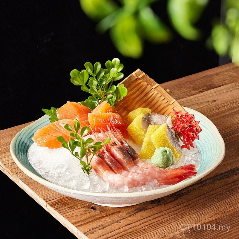 Cuisine Shape Salmon Large Bowl Japanese Retro Sashimi Plate Platter Tableware Creative Ceramic Seafood Ice Plate AWO4