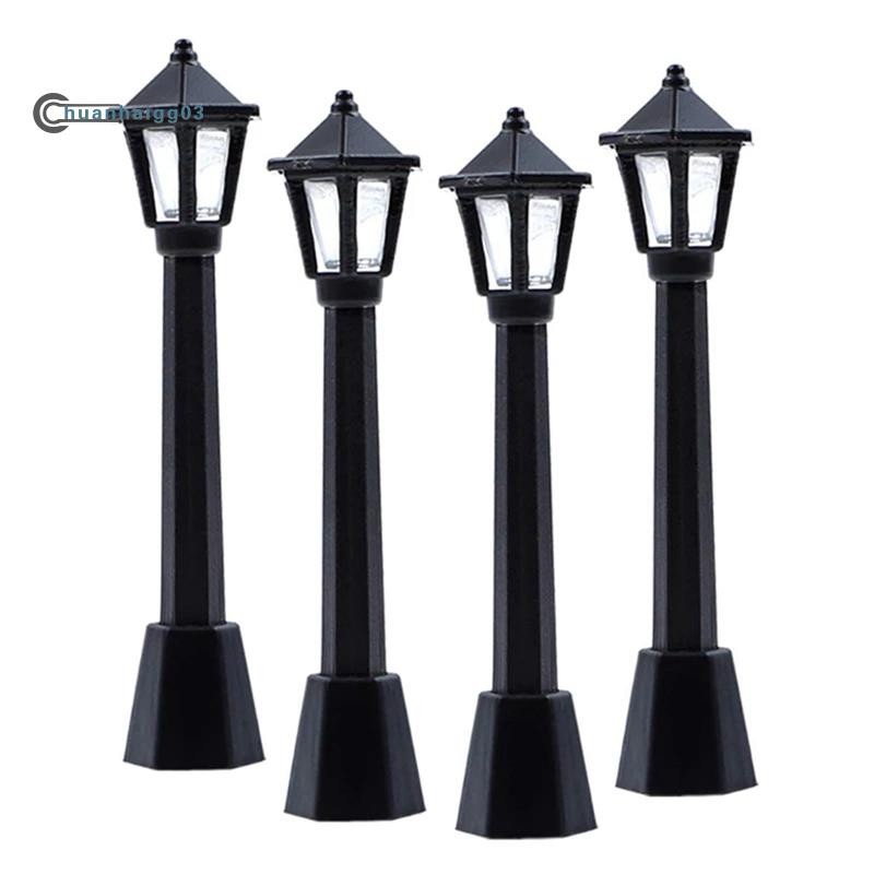 .4Pcs Street Post Lights Model Railway Train Lamp Post Lights Miniature Village Pathway Lantern Post for DIY