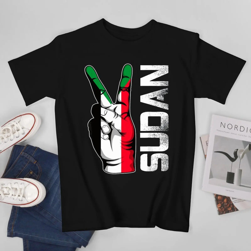 More Design Sudan Flag Fashion Style Cotton Breathable Round Neck T-Shirt Women's T-Shirt