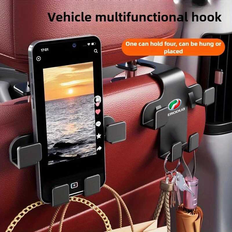 2 in 1 Car Seat Double Hook Hanger, Car Hanging Storage Organizer for Handbag Purse Coat, Mobile Phone Holder, Cangkuk Kerusi Kereta for Perodua Viva Ativa Bezza Aruz Axia Alza Kancil Myvi Kelisa Kembara